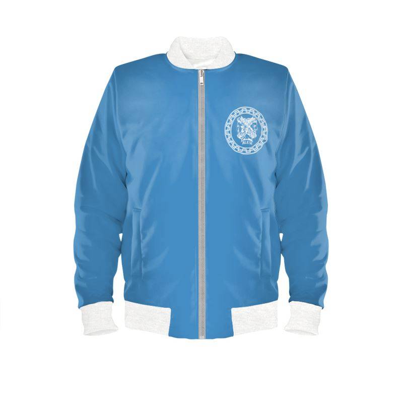 Blue and white bomber jacket online
